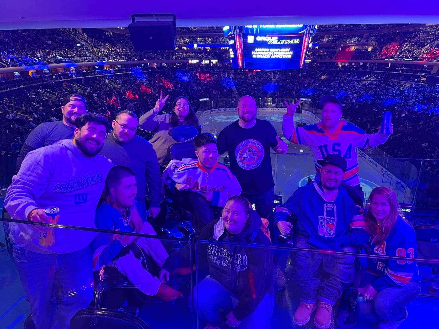 The group together at Madison Square Garden, wearing Rangers and CNC gear